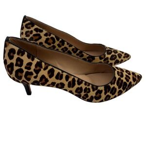 Joan Oloff Leopard Print Calf Hair Kitten Heel Pumps Pointed Toe Leather Size 8M